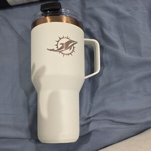 White Travel Tumbler with Handle and Rose Gold Accent